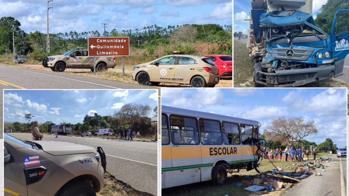 Entre Rios: Homem morre e 22 pessoas ficam feridas após acidente entre ônibus escolar e caminhão