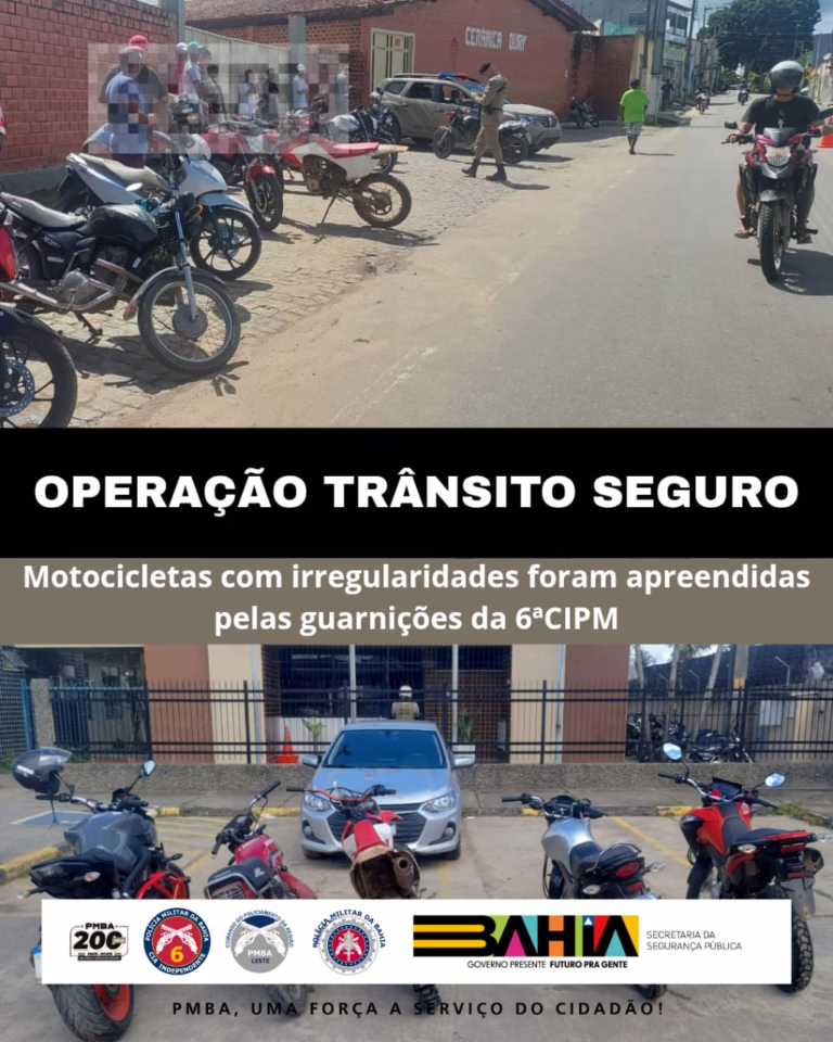 Operação flagra irregularidades e apreende 5 motocicletas em Rio Real neste domingo (13)