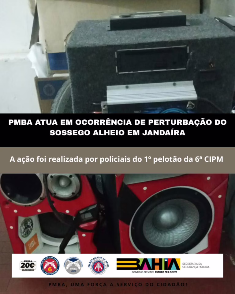 Polícia Militar apreende aparelhos de som após denúncia de perturbação do sossego em Jandaíra