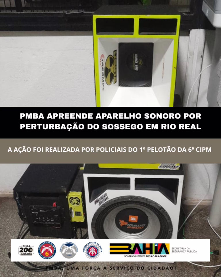 PM apreende aparelho de som por perturbação do sossego em Rio Real