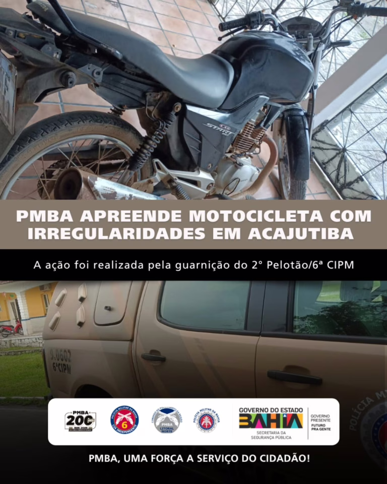 Acajutiba: PM apreende moto com chassi e motor adulterados
