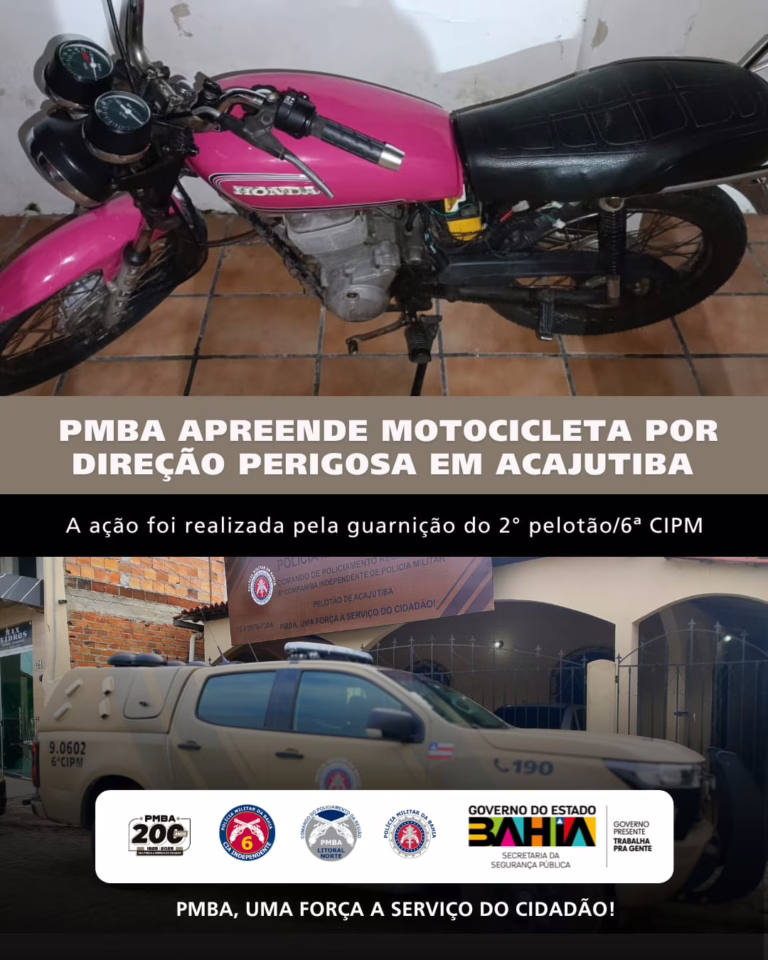 PM apreende motocicleta por direção perigosa em Acajutiba