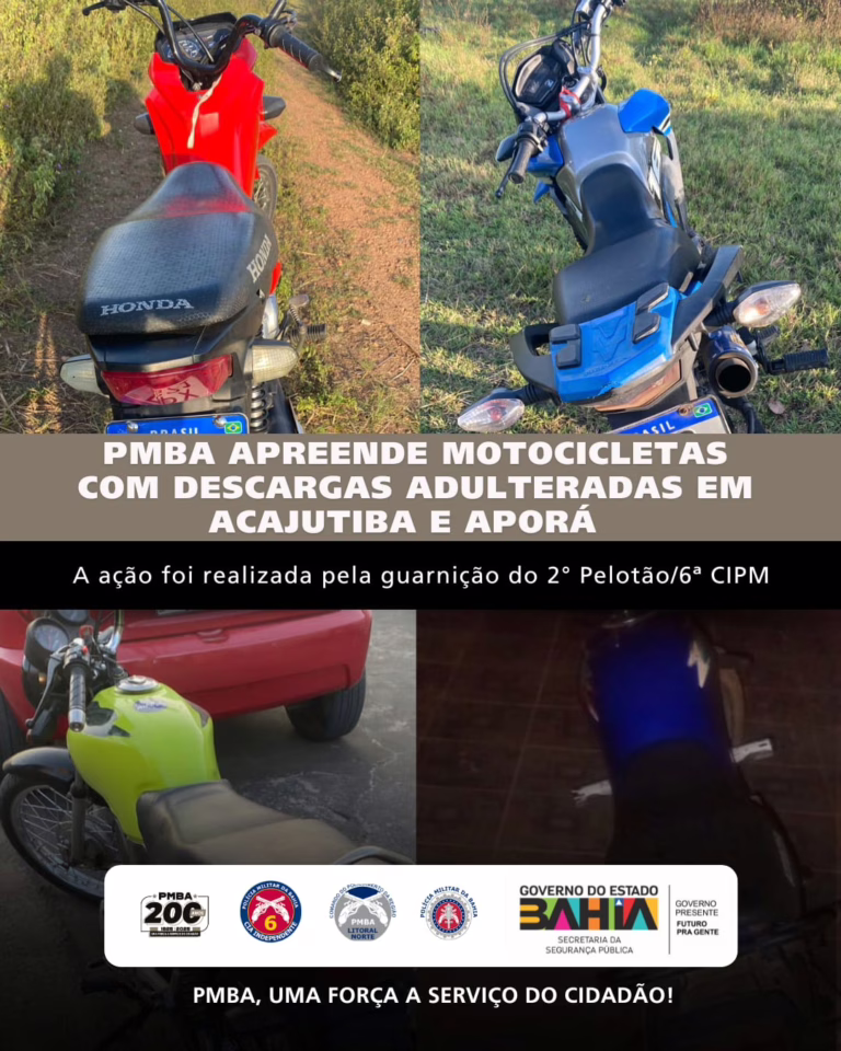 PM apreende motocicletas com descargas adulteradas em Acajutiba e Aporá