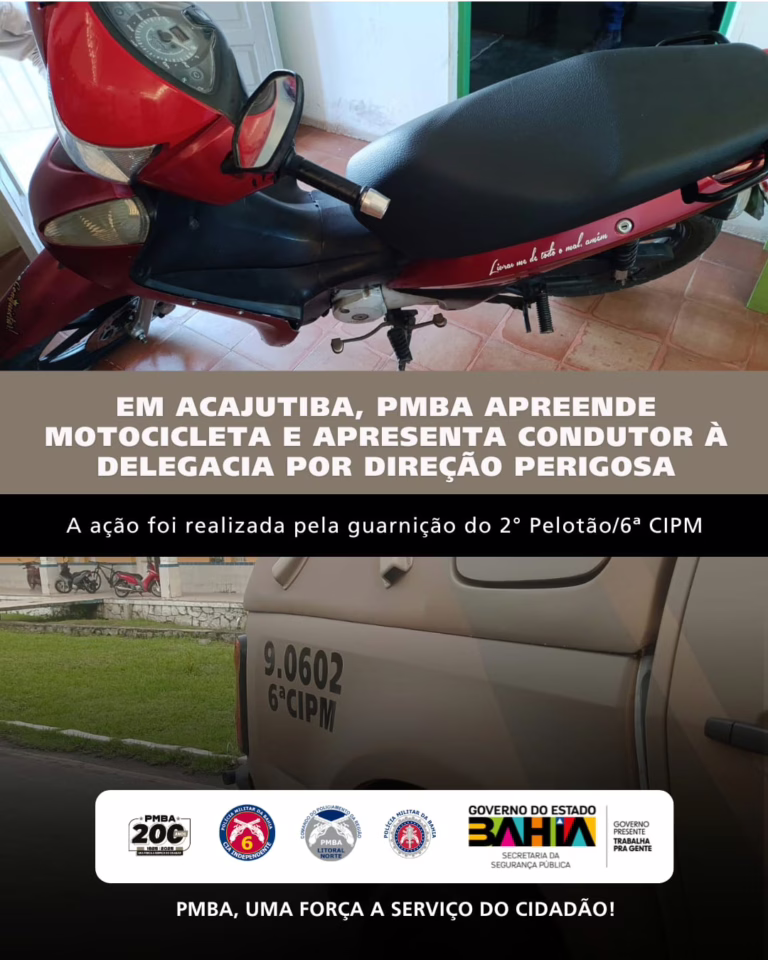 PM apreende motocicleta e conduz suspeito por direção perigosa em Acajutiba