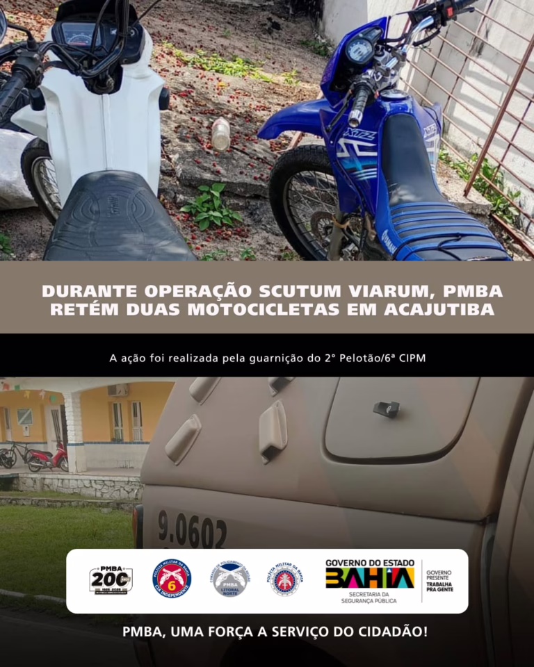 Duas motos são apreendidas durante operação da PM em Acajutiba