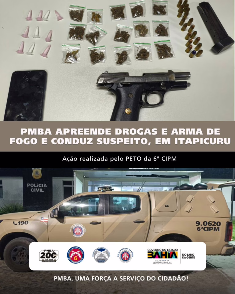 PM apreende drogas e arma de fogo e prende suspeito em Itapicuru