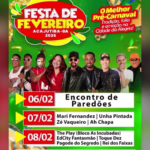 Festa de Fevereiro de Acajutiba 2026 terá Mari Fernandez, Unha Pintada, Zé Vaqueiro e Encontro de Paredões