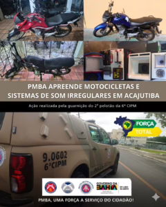 Sequência de ações da PM resulta em apreensões de som e veículos irregulares em Acajutiba