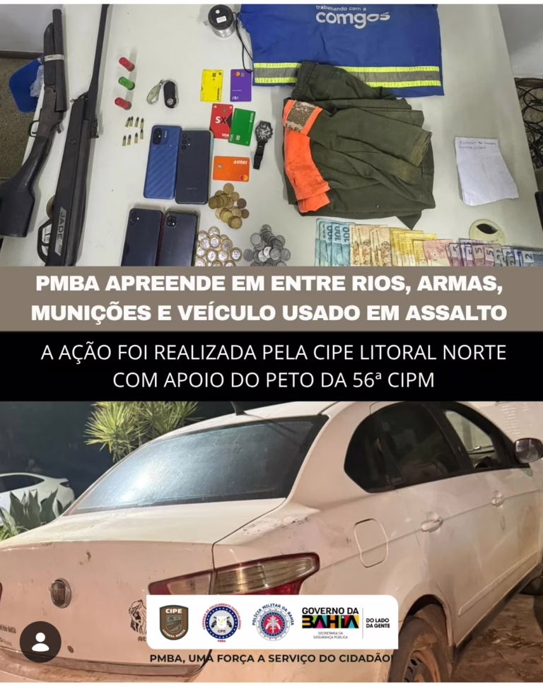 Suspeito é preso após assalto em Aporá; armas, munições e carro são apreendidos em Entre Rios