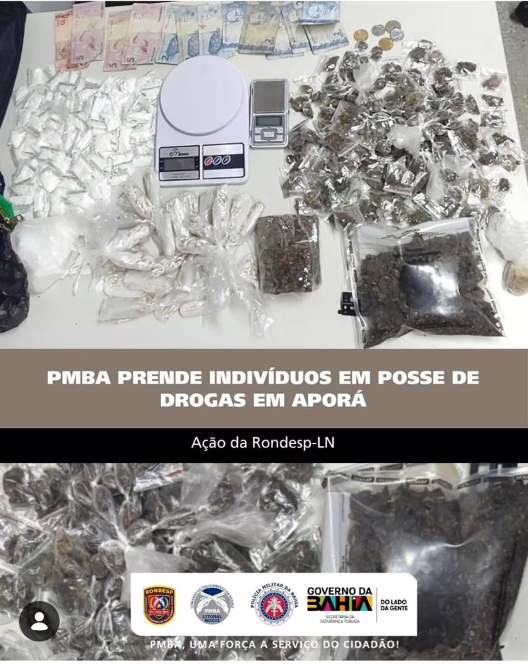PMBA prende dois suspeitos com drogas durante ação em Aporá