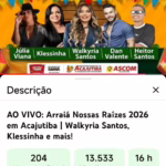 Live do Arraiá Nossas Raízes 2026 alcança mais de 13 mil visualizações pelo canal Acajutiba News