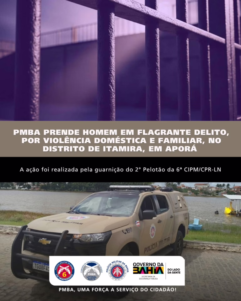PMBA prende homem em flagrante por violência doméstica no distrito de Itamira, em Aporá
